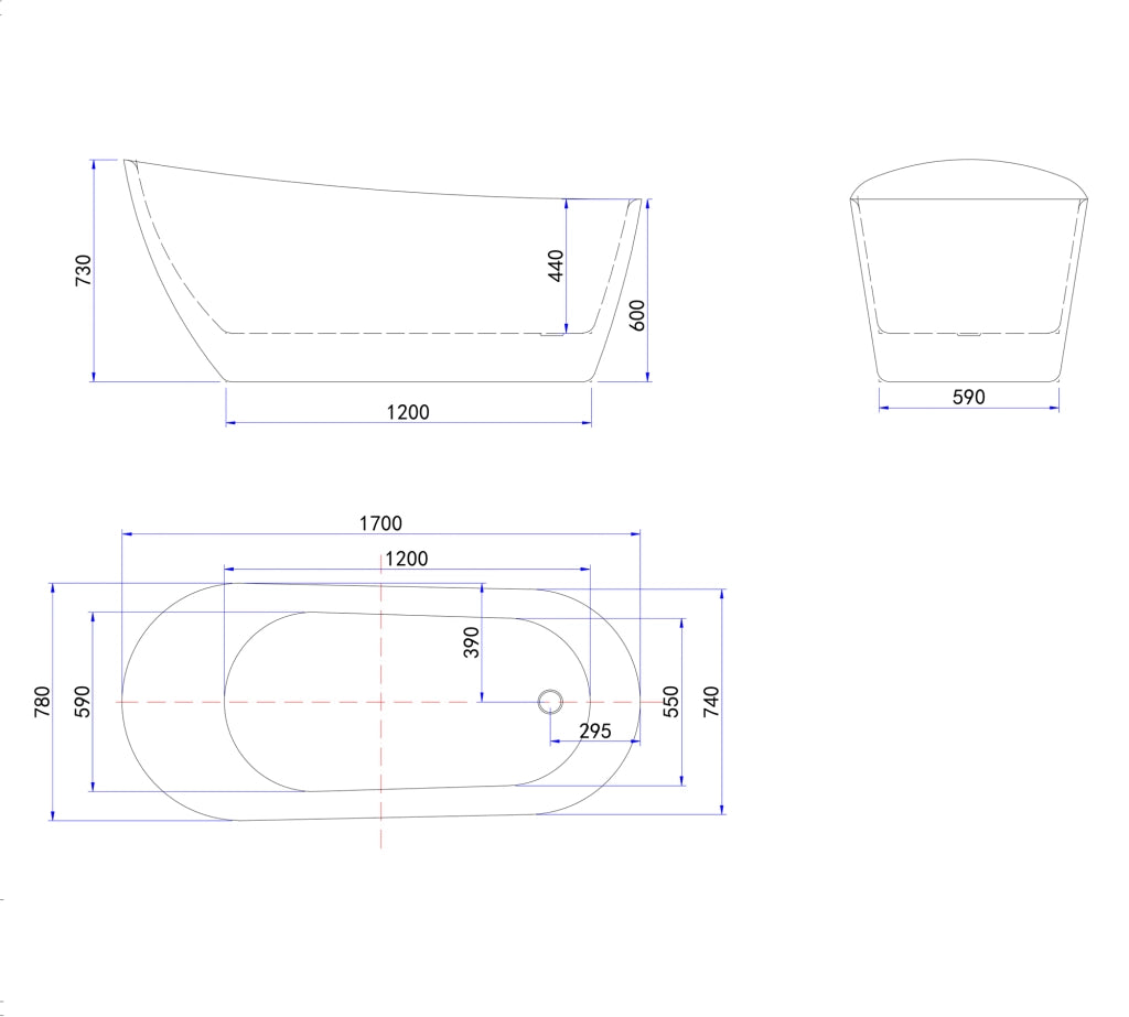 Vasca da Bagno a Isola Freestanding in Acrilico da 170x78x73 cm, Colore Bianco, Forma di Ovale Irregolare