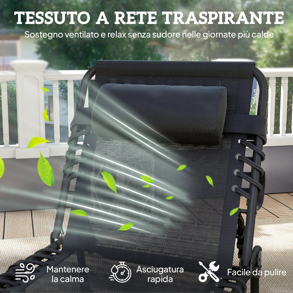 Sdraio Pieghevole da Giardino con Cuscino e Schienale Regolabile ¨C zephmum ¨C Nero 185x58x30 cm