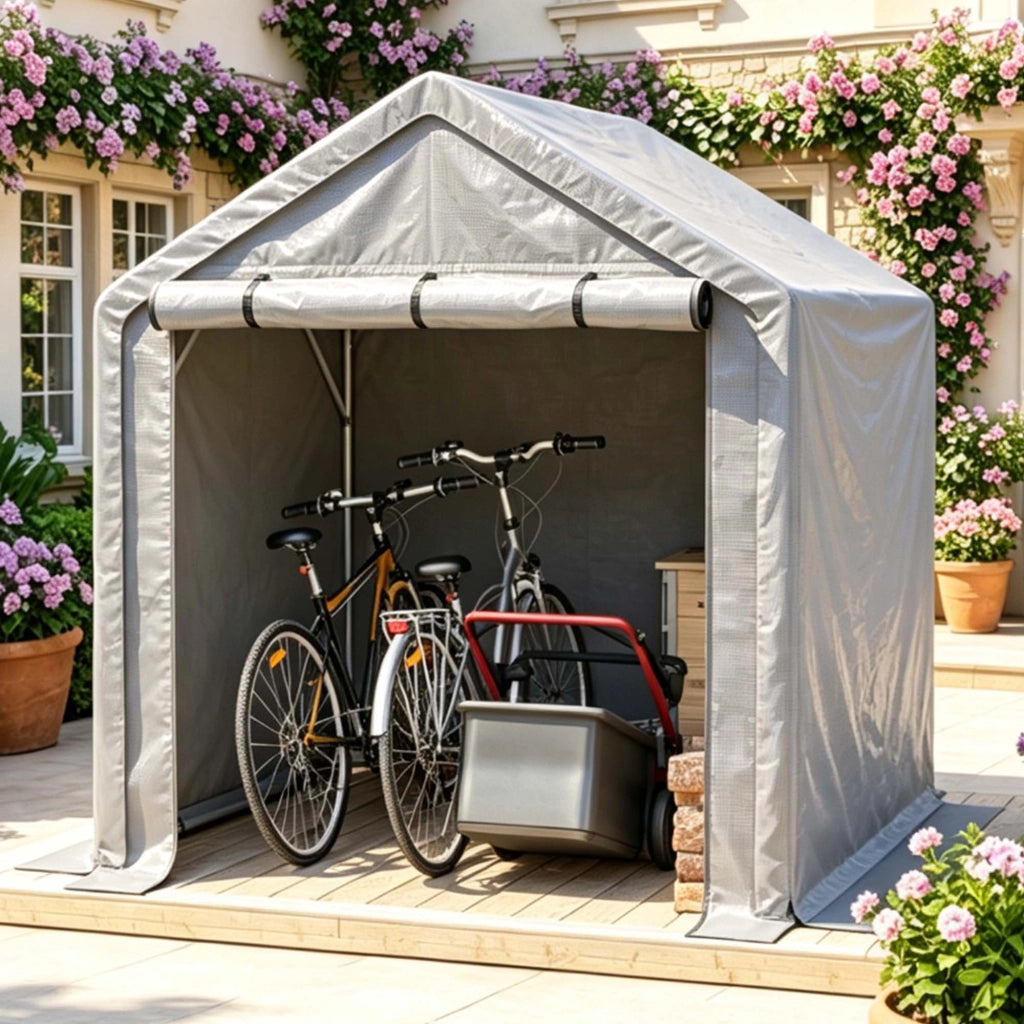 Garage Bici 190x170x200 cm Grigio Scuro con Telo Impermeabile, Telaio Zincato e Porta Avvolgibile