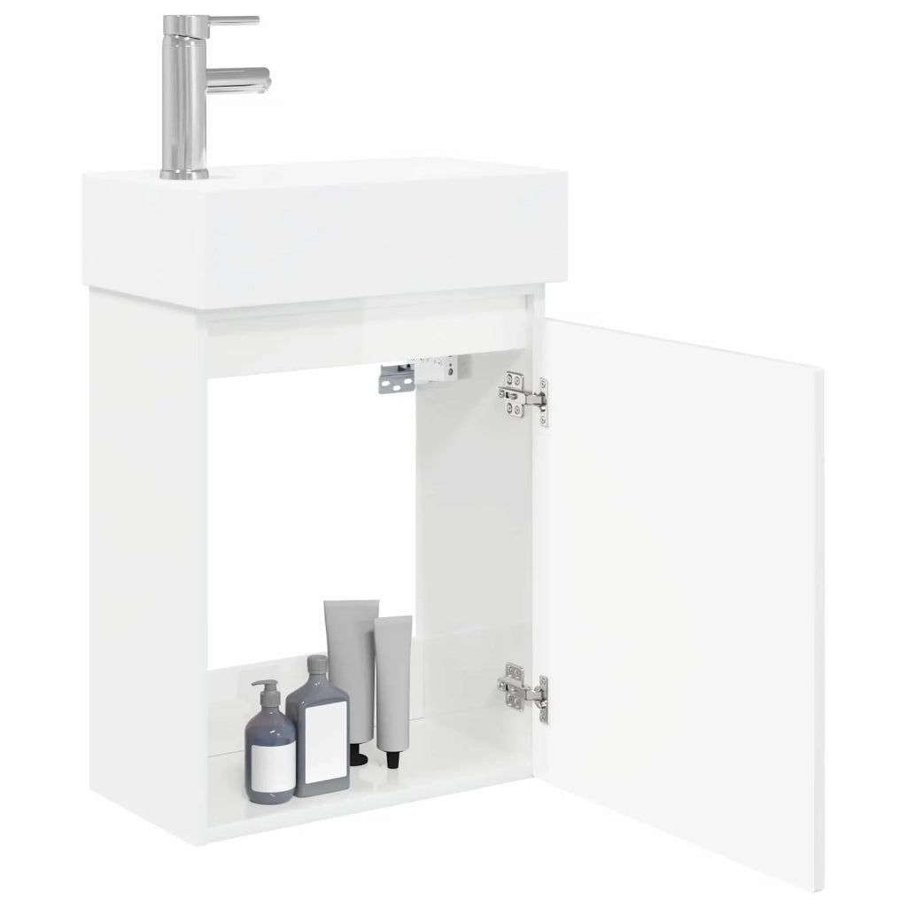 Mobile bagno con rubinetto Bianco Lucido 45,5 x 25,5 x 84 cm