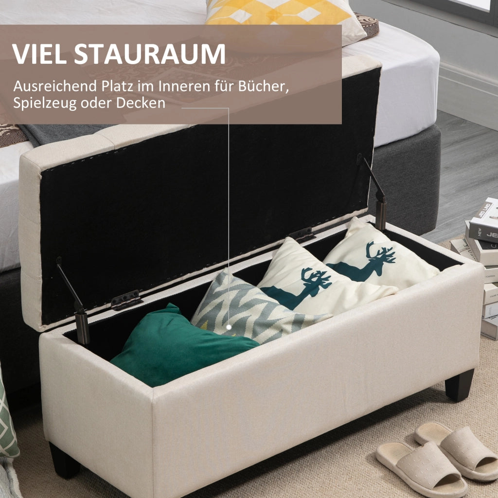 Panca contenitore con seduta imbottita e ampio spazio interno in poliestere effetto lino crema 100 × 40 × 44 cm