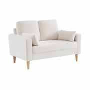 Divano scandinavo in tessuto bouclé e legno, 2 posti, crema