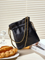 Borsa a mano/a tracolla da donna in vera pelle, colore nero.