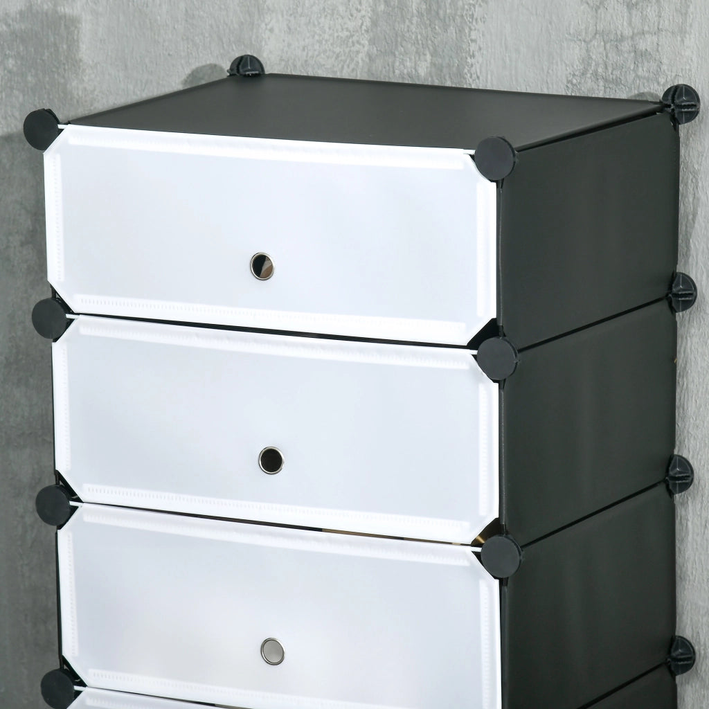 Scarpiera Modulare Salvaspazio con 6 Scatole in Plastica PP e Acciaio, 49x36.5x108 cm, Nero e Trasparente