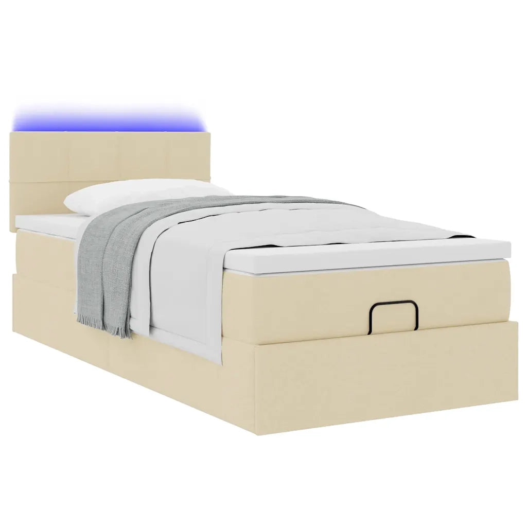 Struttura Letto Pouf con Materasso Crema 80x200 cm in Tessuto