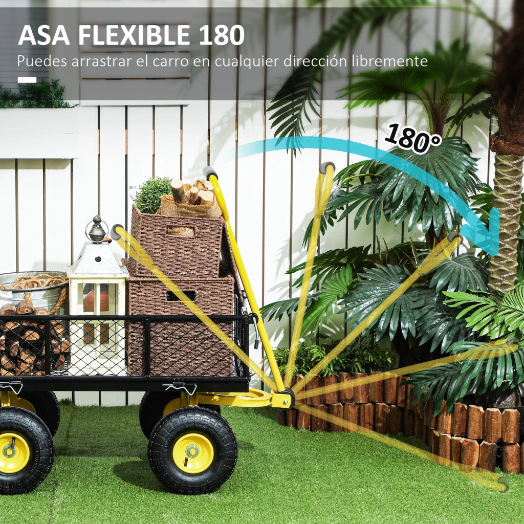 Carrello da Giardino Basculante 200 kg con Panelli Laterali Rimovibili e 4 Ruote ¨C zephmum ¨C Nero e Giallo