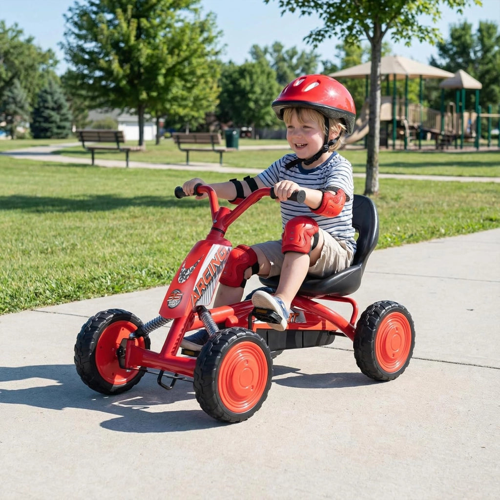 Go Kart a Pedali per Bambini, Veicolo a Pedali con Sedile Regolabile, 4 Ruote Resistenti, Macchina Elettrica per Bambini 3-8 Anni, Portata 30 kg (Rosso)