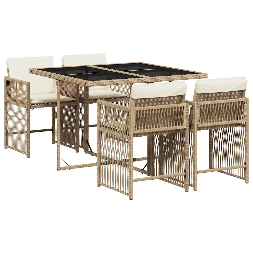 Set da Pranzo da Giardino 5 pz | Set Salotto da Giardino con Cuscini Beige in Polyrattan