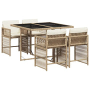 Set da Pranzo da Giardino 5 pz | Set Salotto da Giardino con Cuscini Beige in Polyrattan