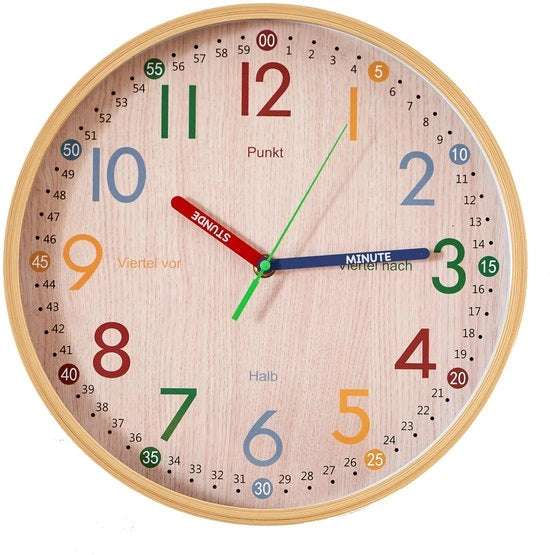 Orologio da parete per bambini, stile moderno e silenzioso, senza ticchettio, finitura in legno 30 cm