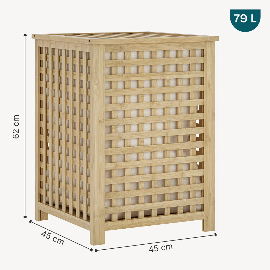 Mobile Portabiancheria Jystiand in Bambù con Coperchio Ribaltabile 62x45x45 cm 79 L [en.casa]