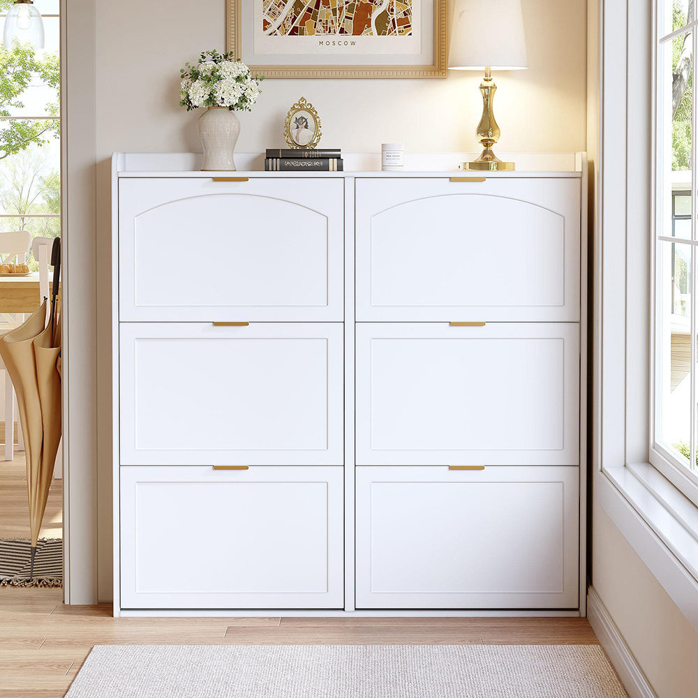 Armadio per scarpe a 6 scomparti - Xylo - 120x23x118 cm - Bianco - Compartimenti pieghevoli