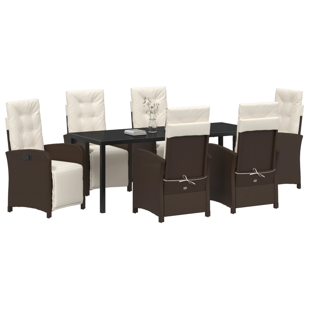 Set da Pranzo per Giardino 7 Pezzi con Cuscini in Rattan Marrone