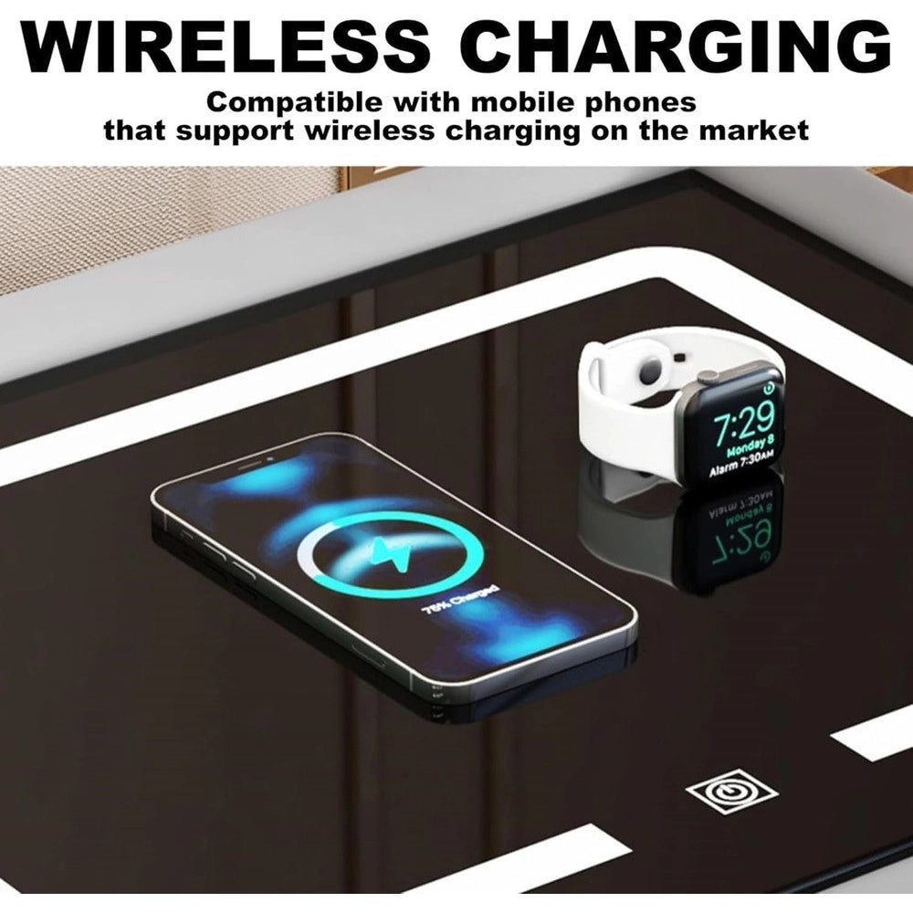 Trade Shop - Comodino Intelligente Con Ricarica Wireless Usb Altoparlante Bluetooth Led Multifunzionale -