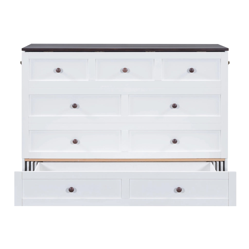 Letto a Scomparsa 140 x 200 cm; con Cassetto; USB e Presa e Mensola - in Legno - Bianco