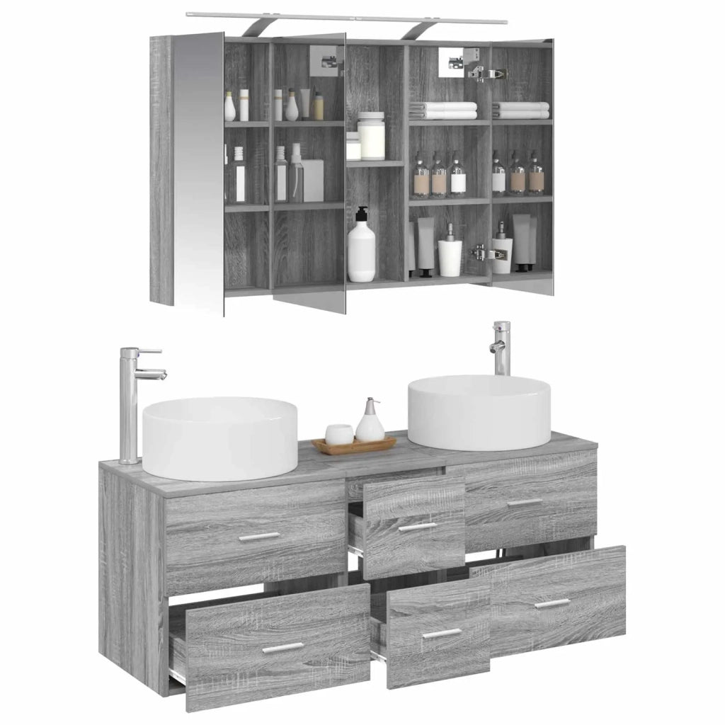 Set di mobili per il bagno 4 pcs Sonoma grigio 3407100