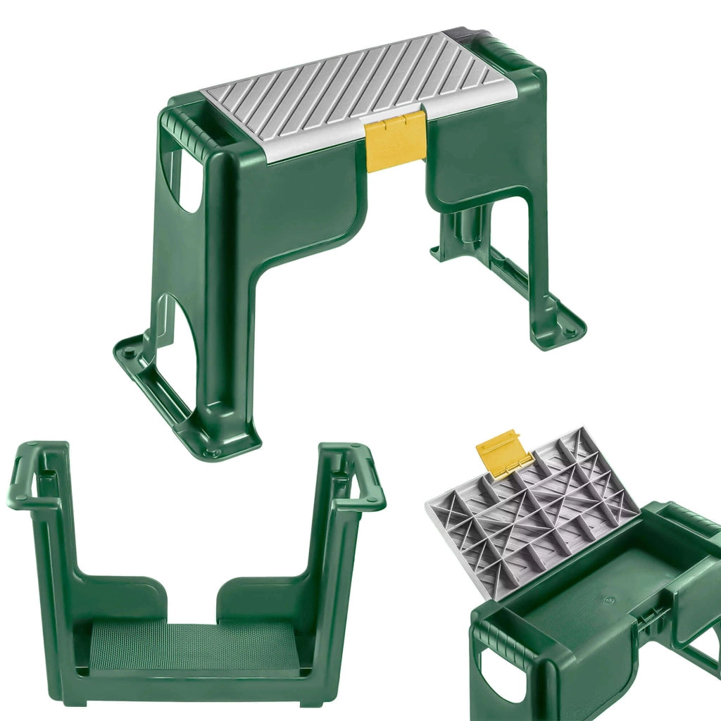 Sgabello da giardino KADAX con inginocchiatoio, sedia e contenitore, 3 in 1, sedile pieghevole