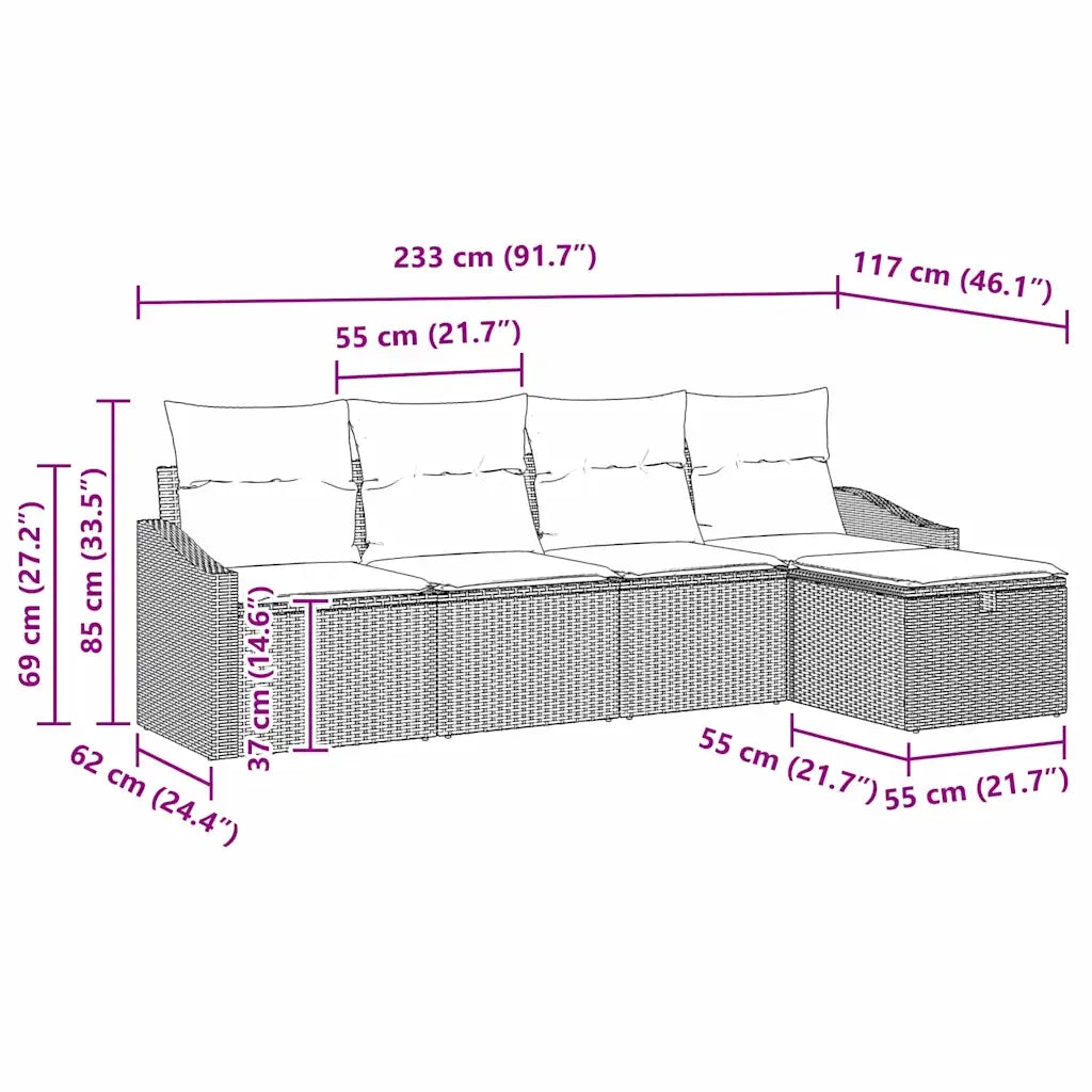 Set di divani con cuscino 5 pcs Grigio chiaro polyrattan 3359261