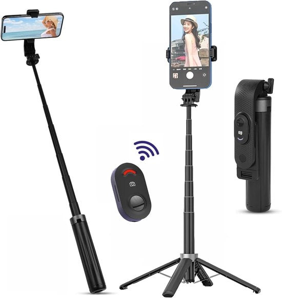 Attrezzo per Selfie con Stabilizzatore e Comando a Radio a Distanza - Estendibile fino a 100 cm, Compatibile con Smartphone e Fotocamere - Nero
