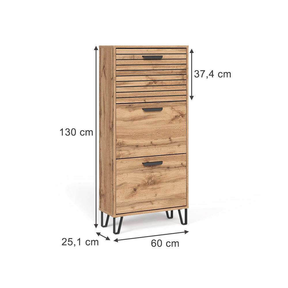 Vicco Scarpiera Quercia Wotan 62 x 130 cm con 3 scomparti