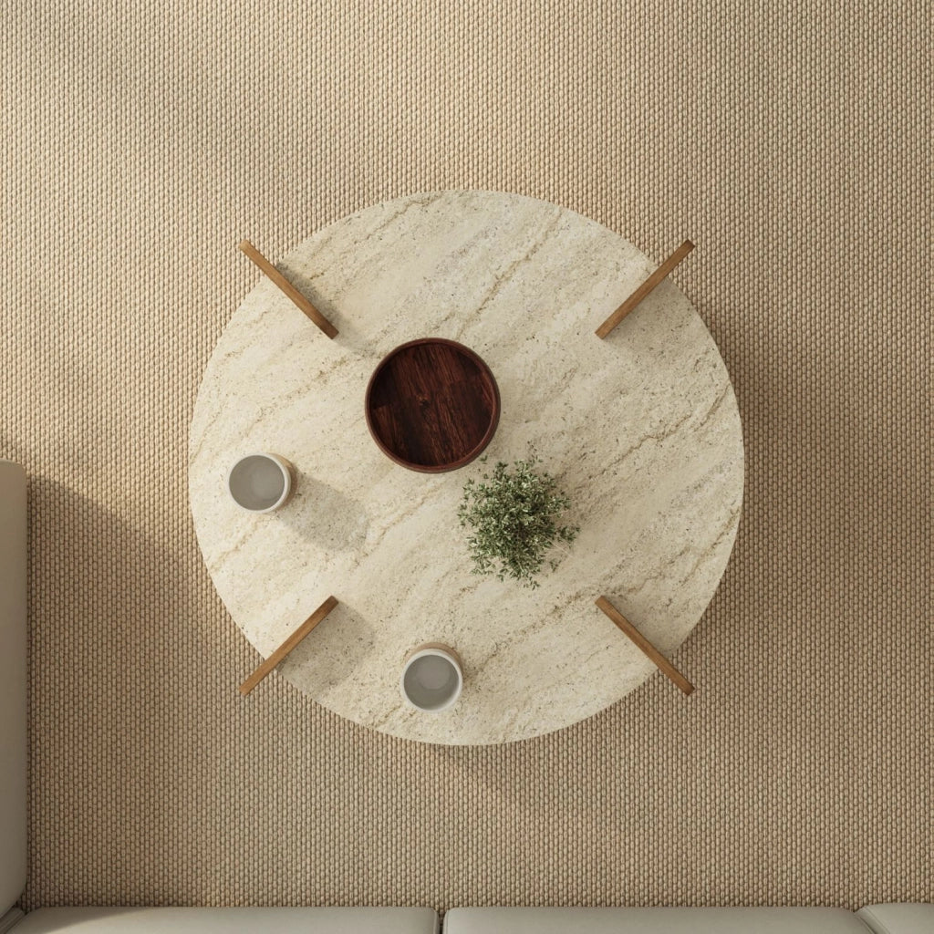 Tavolino in legno "Avoure" - 90 x 90 x 35 cm - Travertino