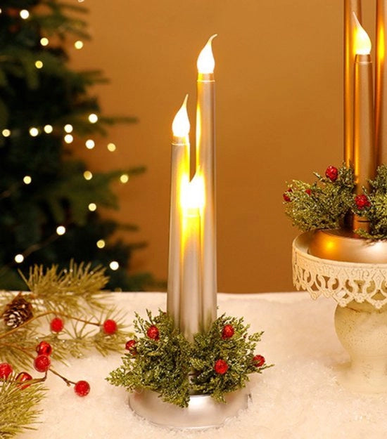 Candele LED senza fiamma | Funzionanti a batterie, candele festose per Natale | Candele festose con effetto lampo per tavolate, feste, matrimoni, compleanni e varie decorazioni da festa, finitura argento