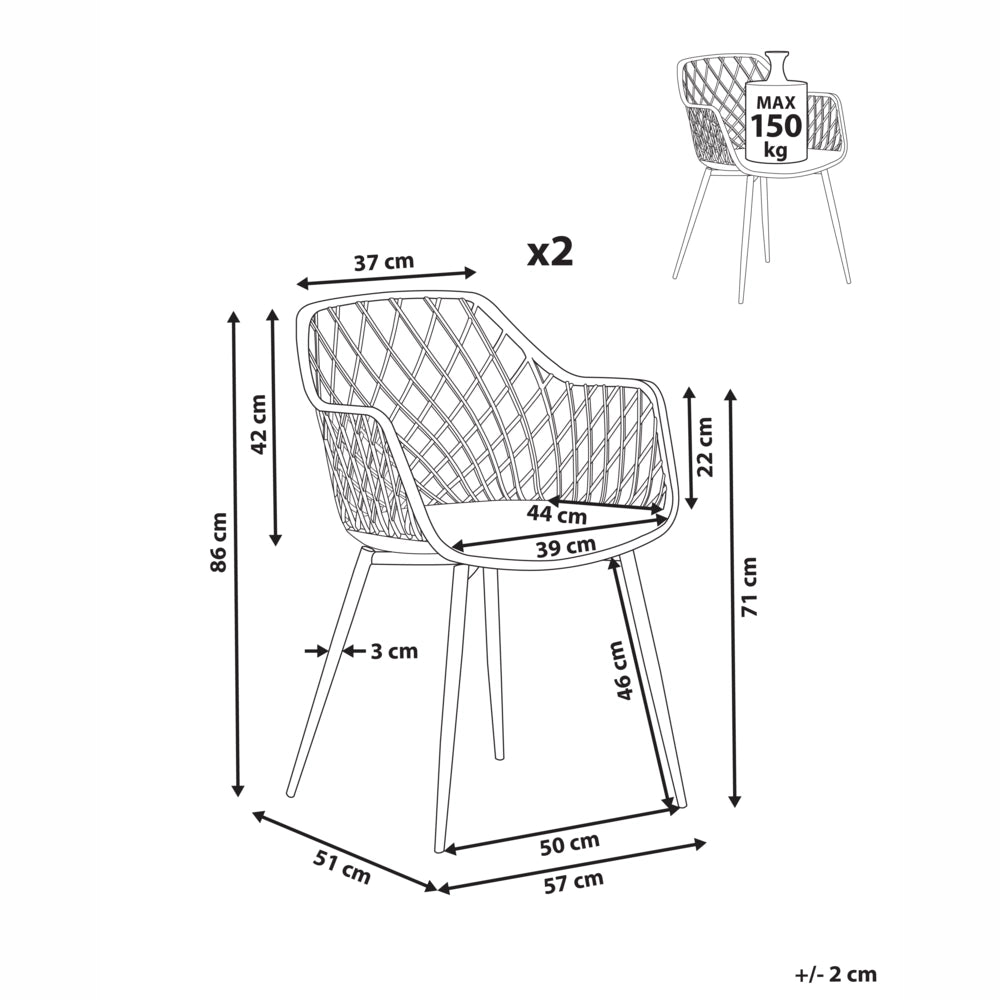 Set di 2 sedie da pranzo Seduta sintetica nera Gambe in metallo in legno chiaro Schienale aperto in rete Soggiorno moderno Stile scandinavo