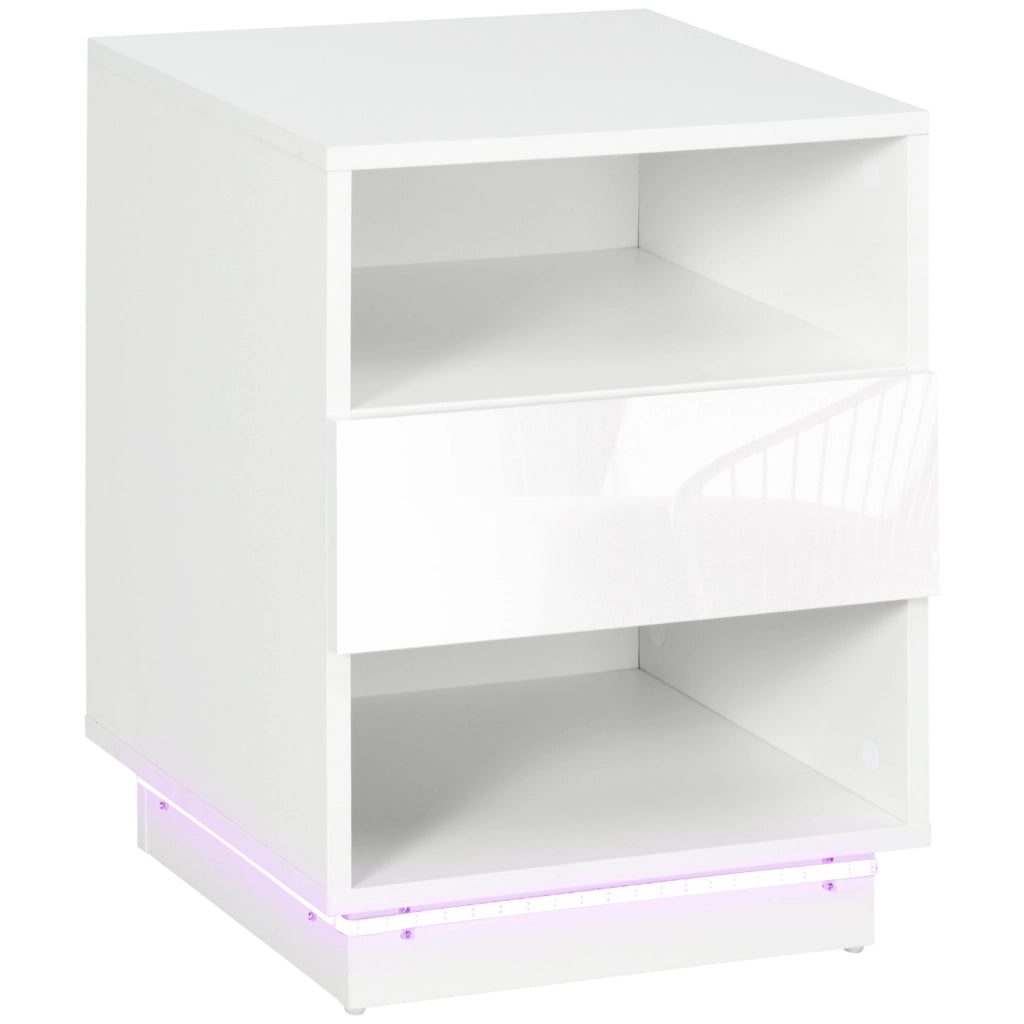 Comodino con Luce LED e Cassetto ¨C Zephmum ¨C Bianco 40x40x55 cm