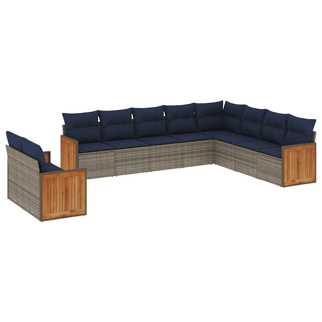 Set Divani da Giardino 10 pz con Cuscini Grigio in Polyrattan 3227797