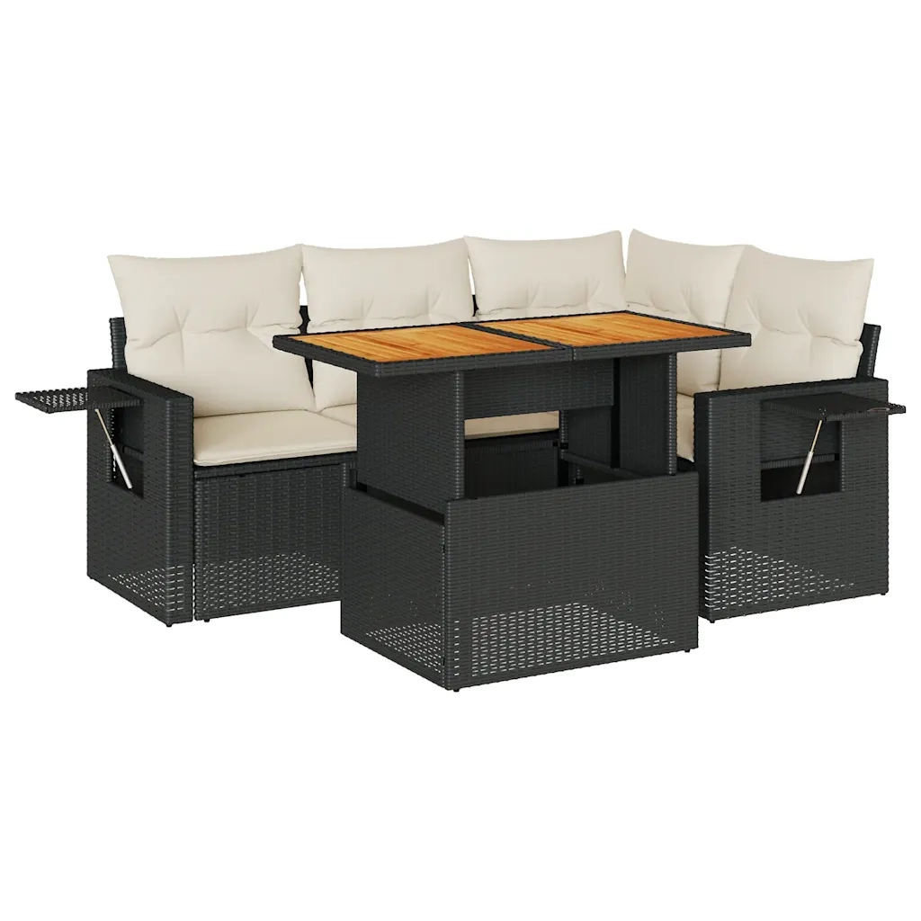 Set Divani da Giardino 5 pz con Cuscini in Polyrattan Nero