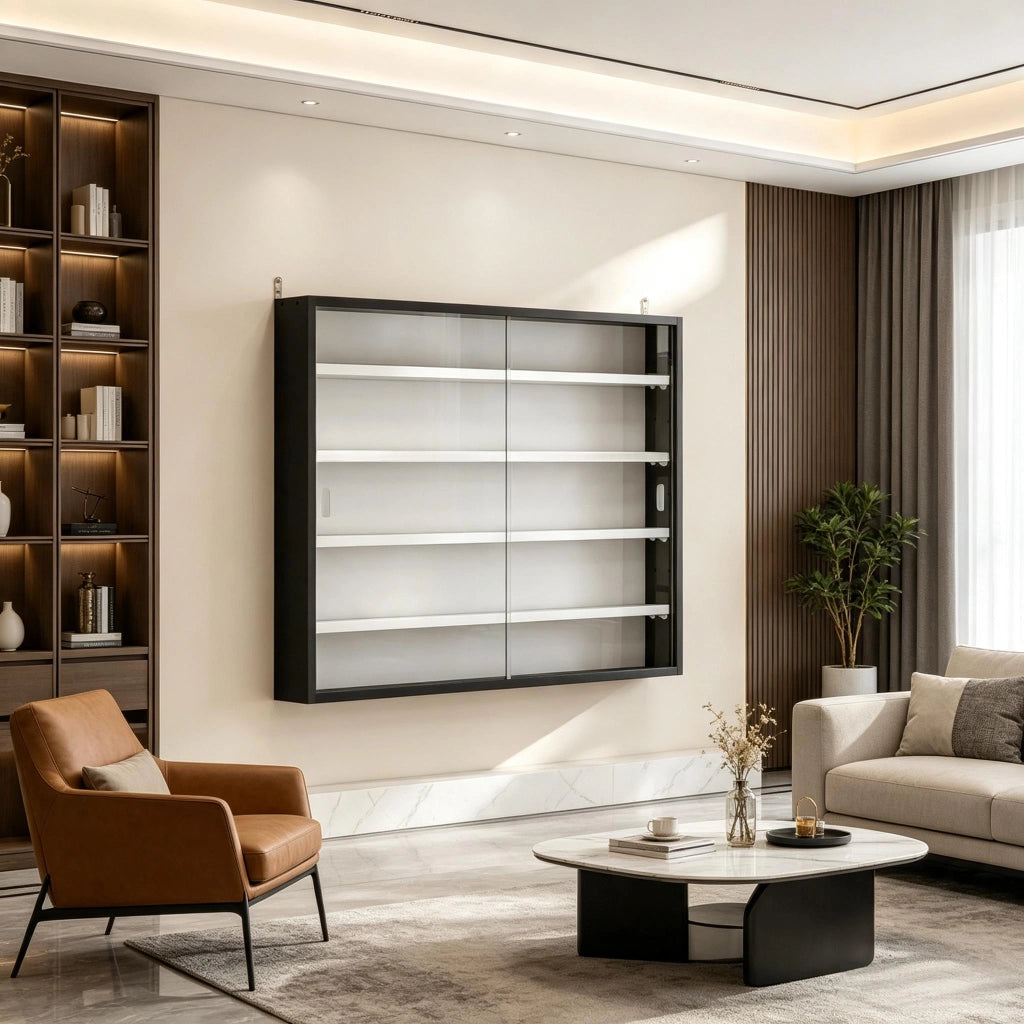VETRINA A MURO 80 x 9,5 x 60 cm in vetro e pannello di legno Nero/Bianco
