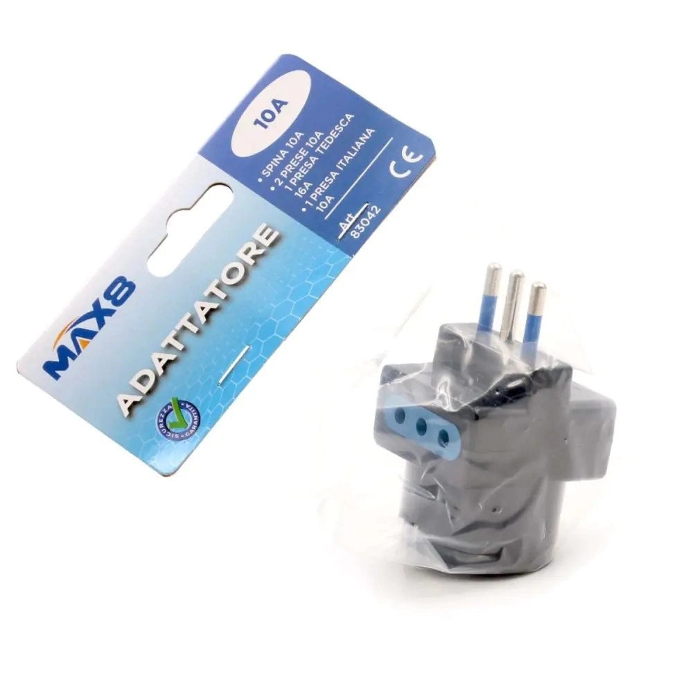 Trade Shop - Adattatore Spina 2p+t 10a 2 Presa 10a 2p+t 1 Presa Ita 10a/schuko 16a Nero 83042 -