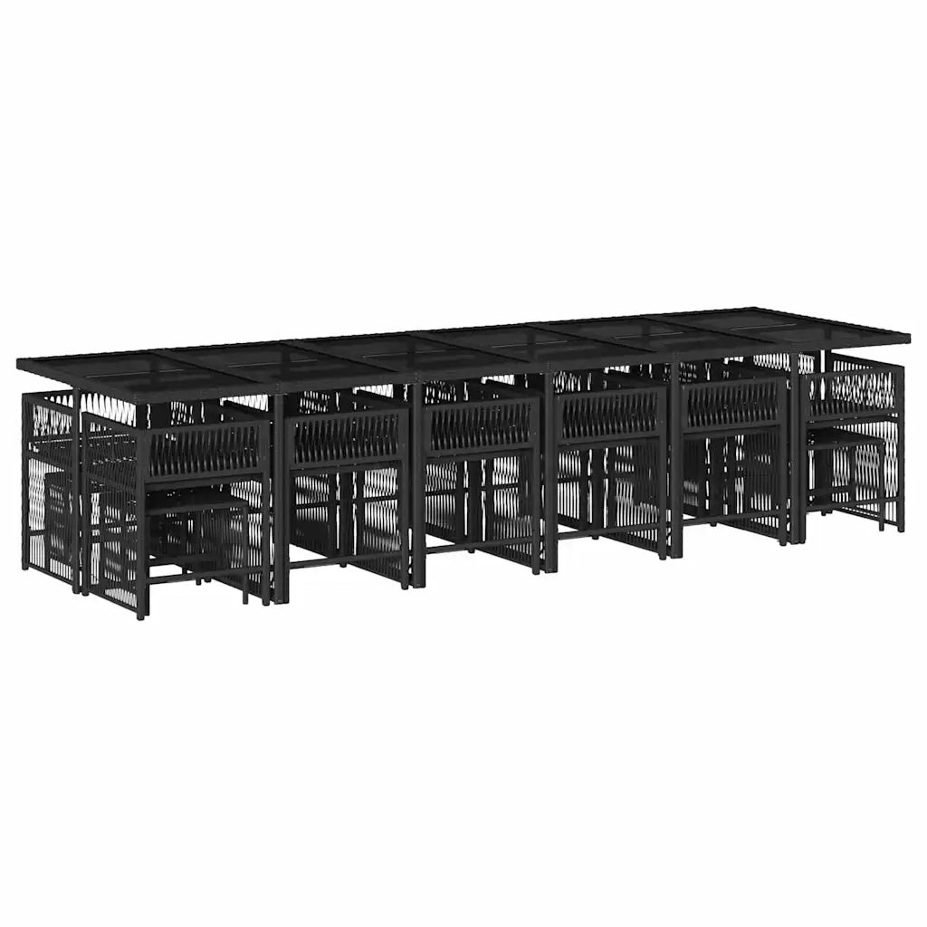 Set da Pranzo da Giardino 17 pz con Cuscini Nero in Polyrattan 3211722