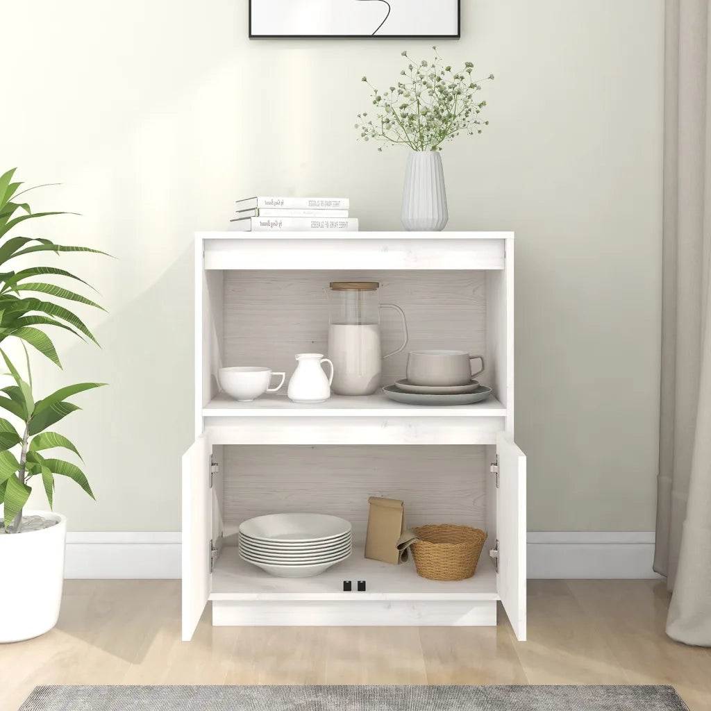 Credenza Bianca 60x34x75 cm in Legno Massello di Pino 813521