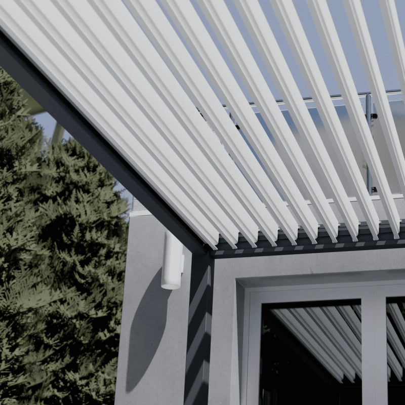 Pergola bioclimatica motorizzata OmbrÃ©a ELMO autoportante 4x4M - Antracite/bianco