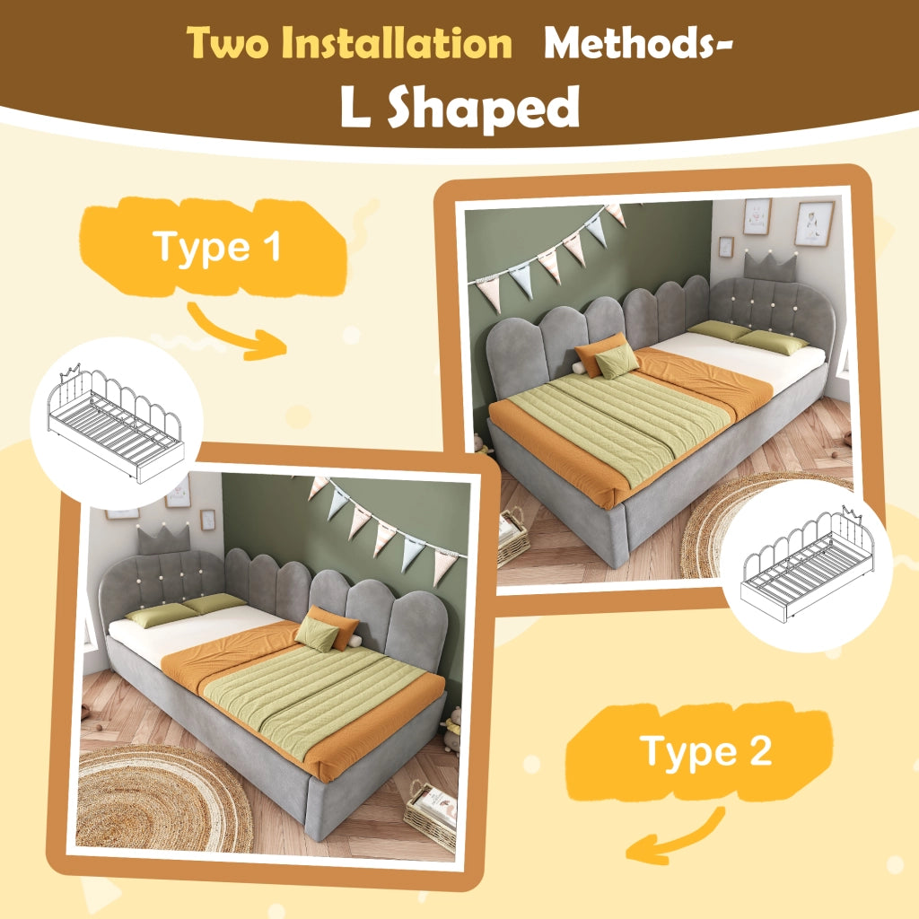 Letto Estraibile 90x200 cm e 90x190 cm; Letto Singolo - Lato Reversibile - Velluto - Grigio