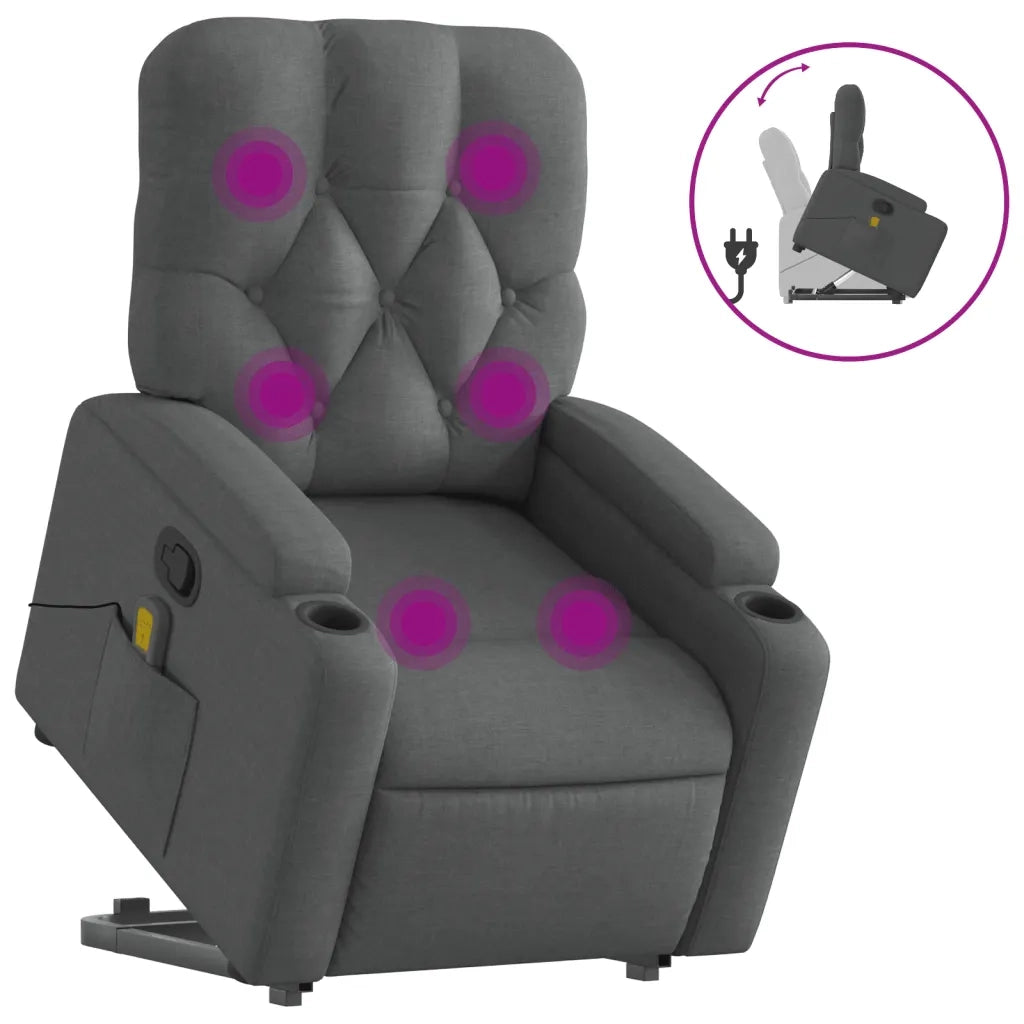 Poltrona Alzapersona Massaggi Reclinabile Grigio Scuro Tessuto 3204723