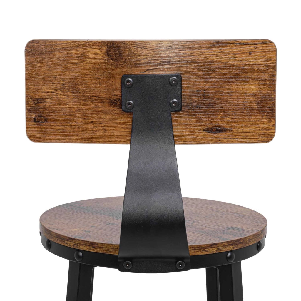 Shelby - Set di 2 sgabelli alti, sgabelli da bar con schienale in stile industriale, legno marrone