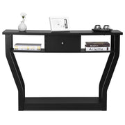 Tavolo con cassetto e 3 ripiani da studio e ufficio, Consolle per ingresso e salone multiuso 120x30x81cm Nero