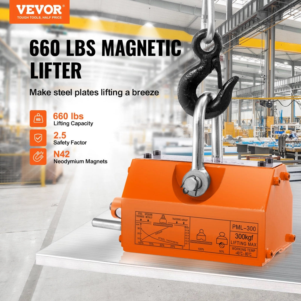 Sollevatore Magnetico Permanente PML-300 in Acciaio Neodimio N42 Portata 300 kg Robusto e Pratico per Officina e Bricolage