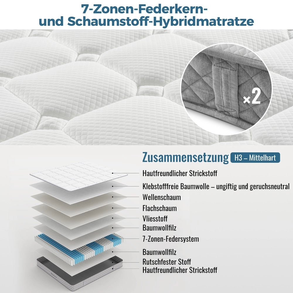 Letto Contenitore 140x200 con LED, USB, Cassetti e Rete a Doghe ¨C Xylo ¨C Bianco, con Materasso