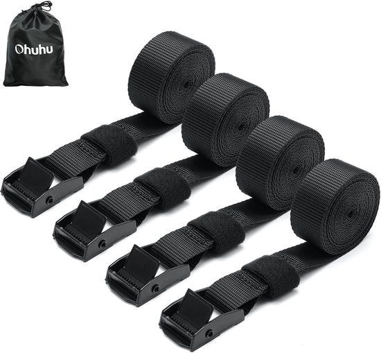 Set di 4 cinghie, cinghia di trazione, cinghia di fissaggio con gancio di zinkatura, cinghia di trazione veloce fino a 250 kg DIN EN 12195-2 con borsa portacarico per auto, portabicicletta & moto