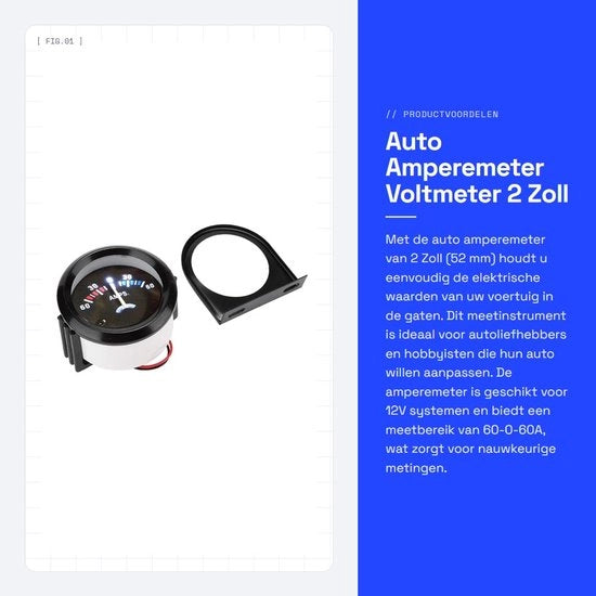 Amperometro e Voltmetro per Auto - 2 Pollici 52 mm - 60-0-60A Indicatore - Sistema 12V - Adatto per Auto e Veicoli Elettrici - Colore come...