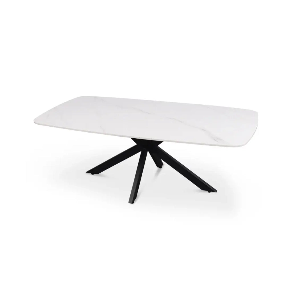 Tavolino basso ARVENA – Tavolino basso rettangolare 130x70 cm – Pietra bianca & metallo – Design moderno di alta gamma