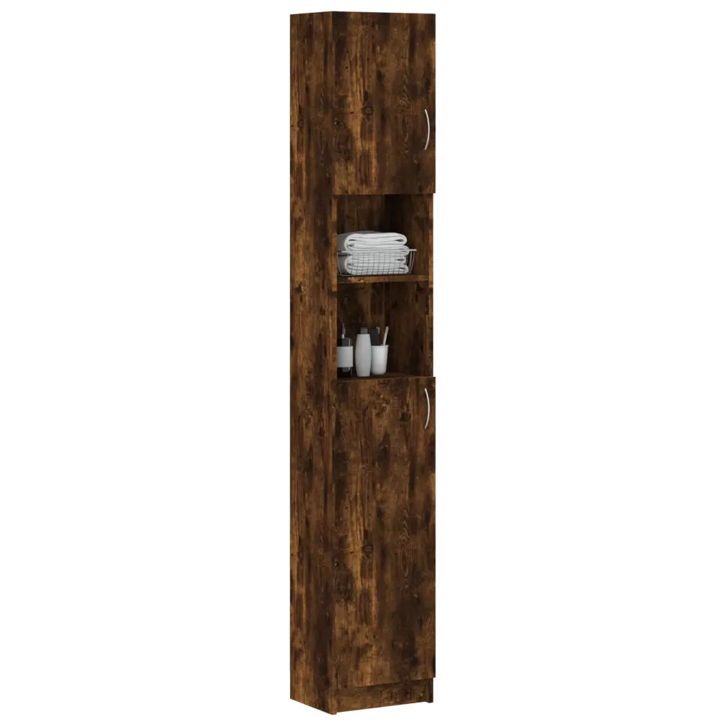 Armadietto Bagno | Armadio da bagno Rovere Fumo 32x25,5x190 cm Legno Ingegnerizzato