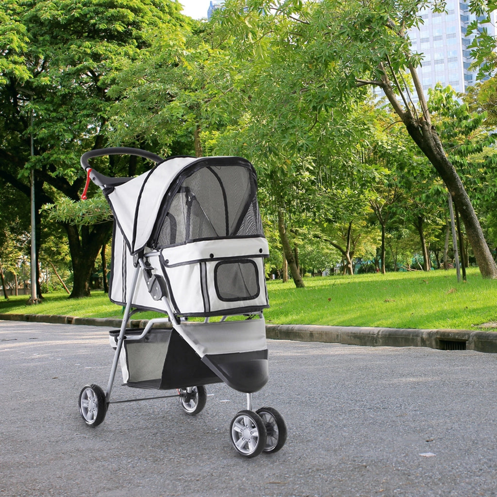 EasyComfort Passeggino per Cani Pieghevole con Portabicchieri e Cestino, in Acciaio e Poliestere, 75x45x97 cm, Grigio