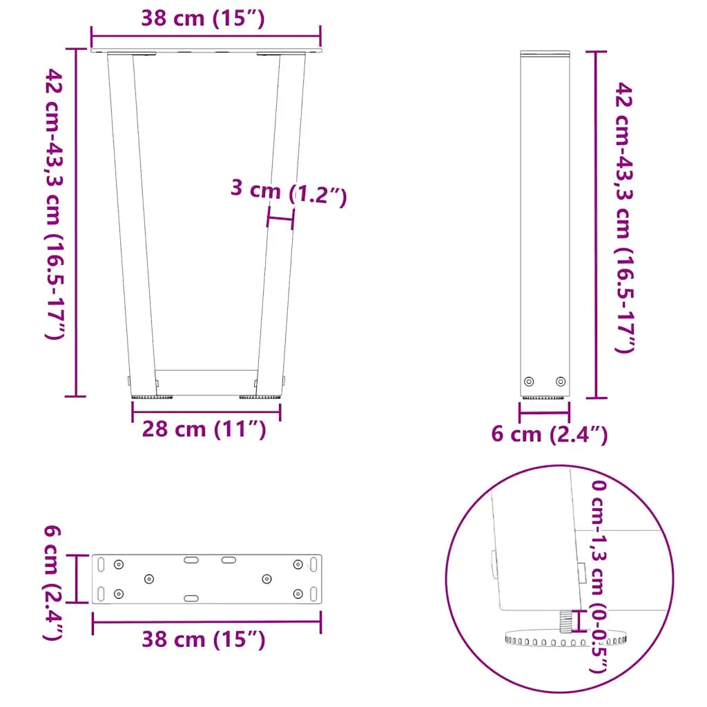 Gambe per Tavolino da CaffÃ¨ a Forma di V 2 pz Bianche 38x(42-43,3) cm Acciaio