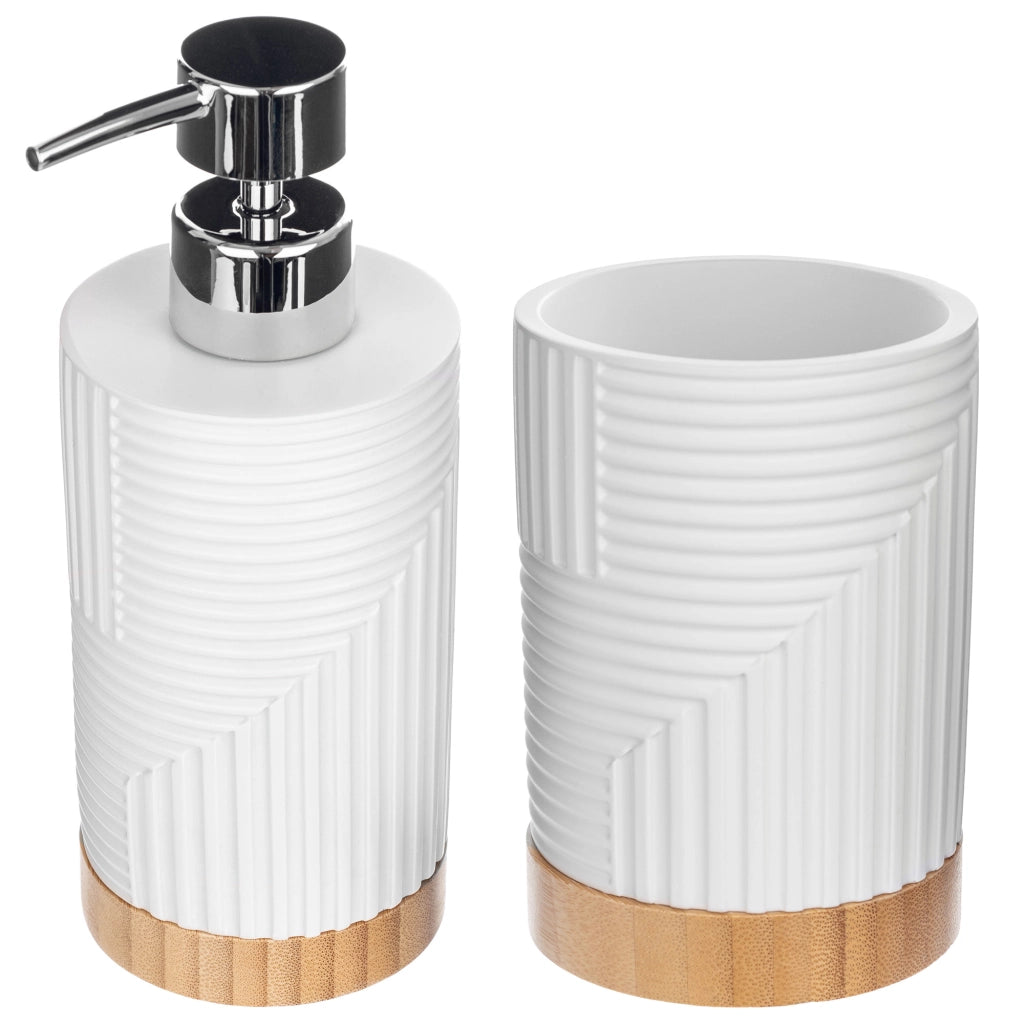 Set da bagno KADAX con dispenser di sapone liquido e bicchiere da bagno, colore bianco.
