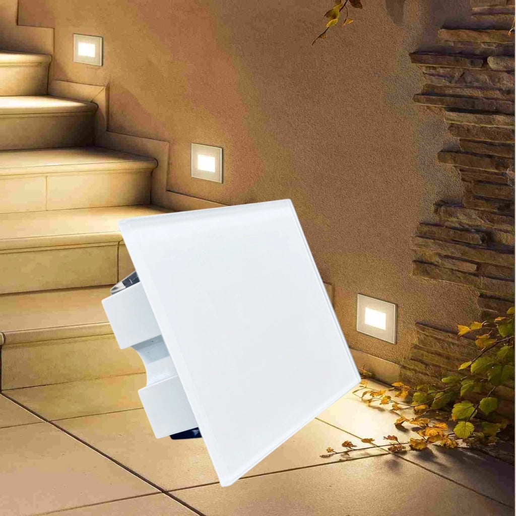 Kit 9 faretti segnapasso LED da incasso 503 in vetro IP65 CCT 3 colori 4W luce scale parete interno esterno Bianco