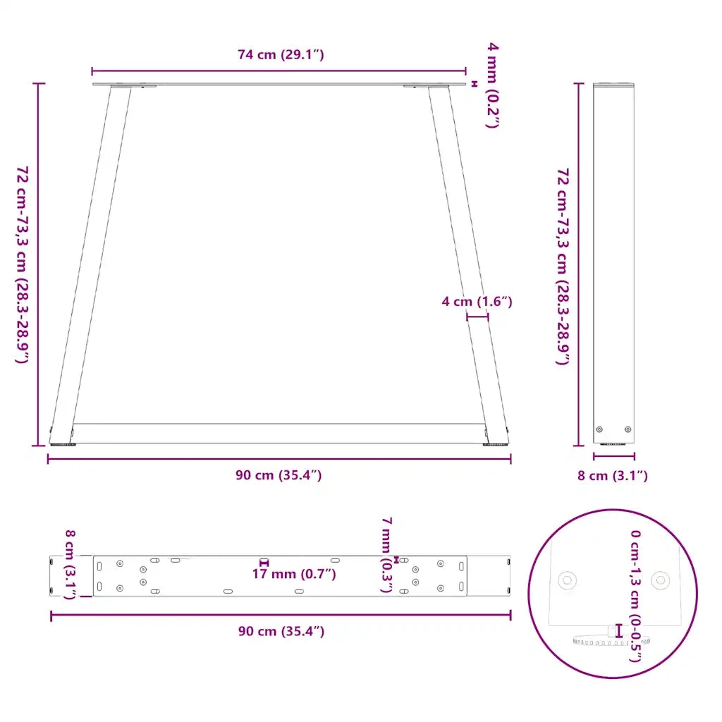 Gambe per tavolo da pranzo a forma di V 2 pz nere 90x(72-73,3) cm in acciaio 4012576